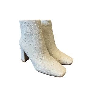 NEW BEAST FASHION women's pearl studded booties in white